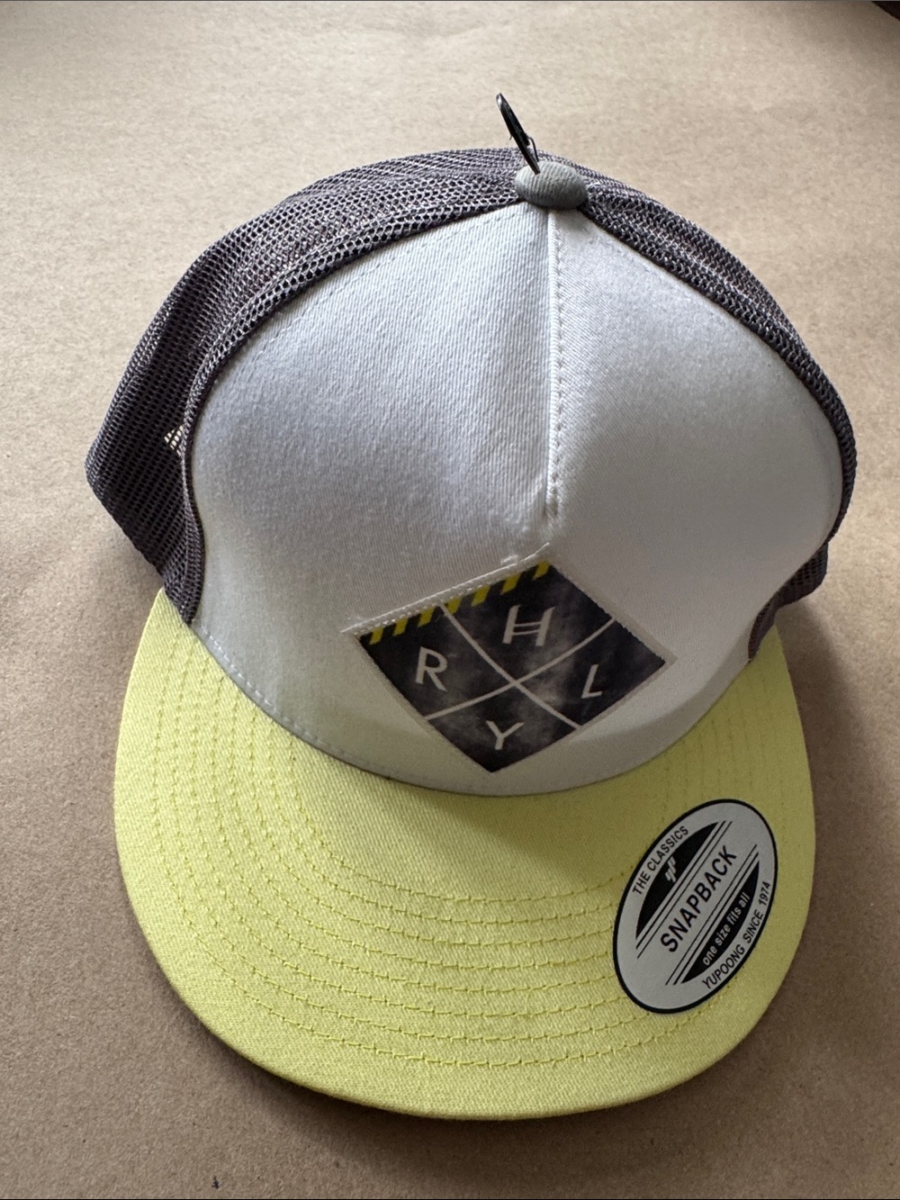 Hurley Two-Tone Trucker Snapback Hat in White, Gray and Yellow